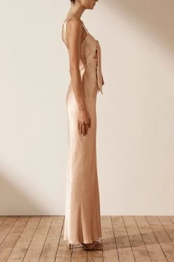 Shona Joy LA LUNE BOW TIE MAXI DRESS - DESERT ROSE
