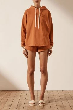 Shona Joy TOPS SJ LOGO CURVED HEM HOODIE - TURMERIC