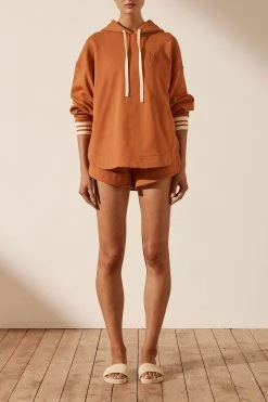 Shona Joy TOPS SJ LOGO CURVED HEM HOODIE - TURMERIC