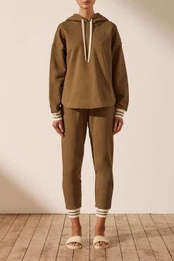 Shona Joy SJ LOGO CURVED HEM HOODIE - CUMIN TOPS 11 Shona Joy SJ LOGO CURVED HEM HOODIE - CUMIN TOPS