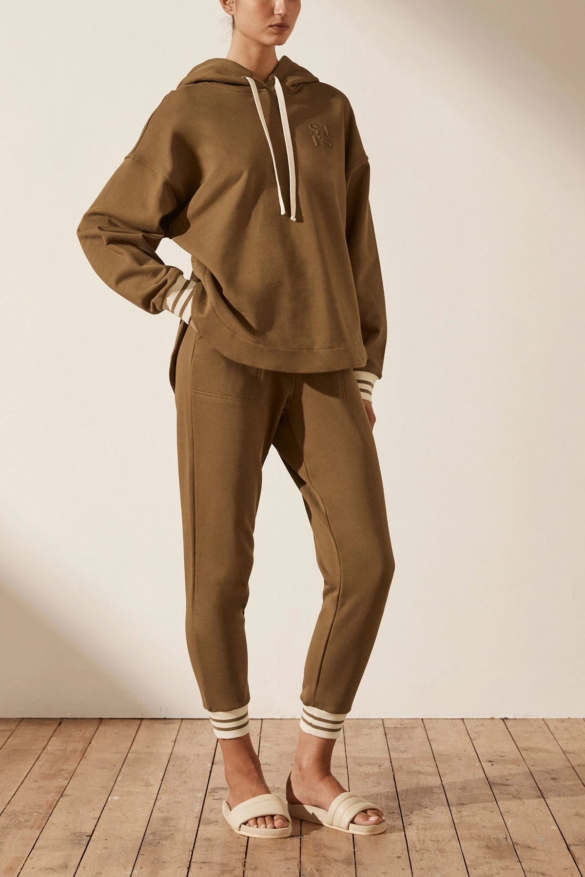 Shona Joy SJ LOGO CURVED HEM HOODIE - CUMIN TOPS 5 Shona Joy SJ LOGO CURVED HEM HOODIE - CUMIN TOPS