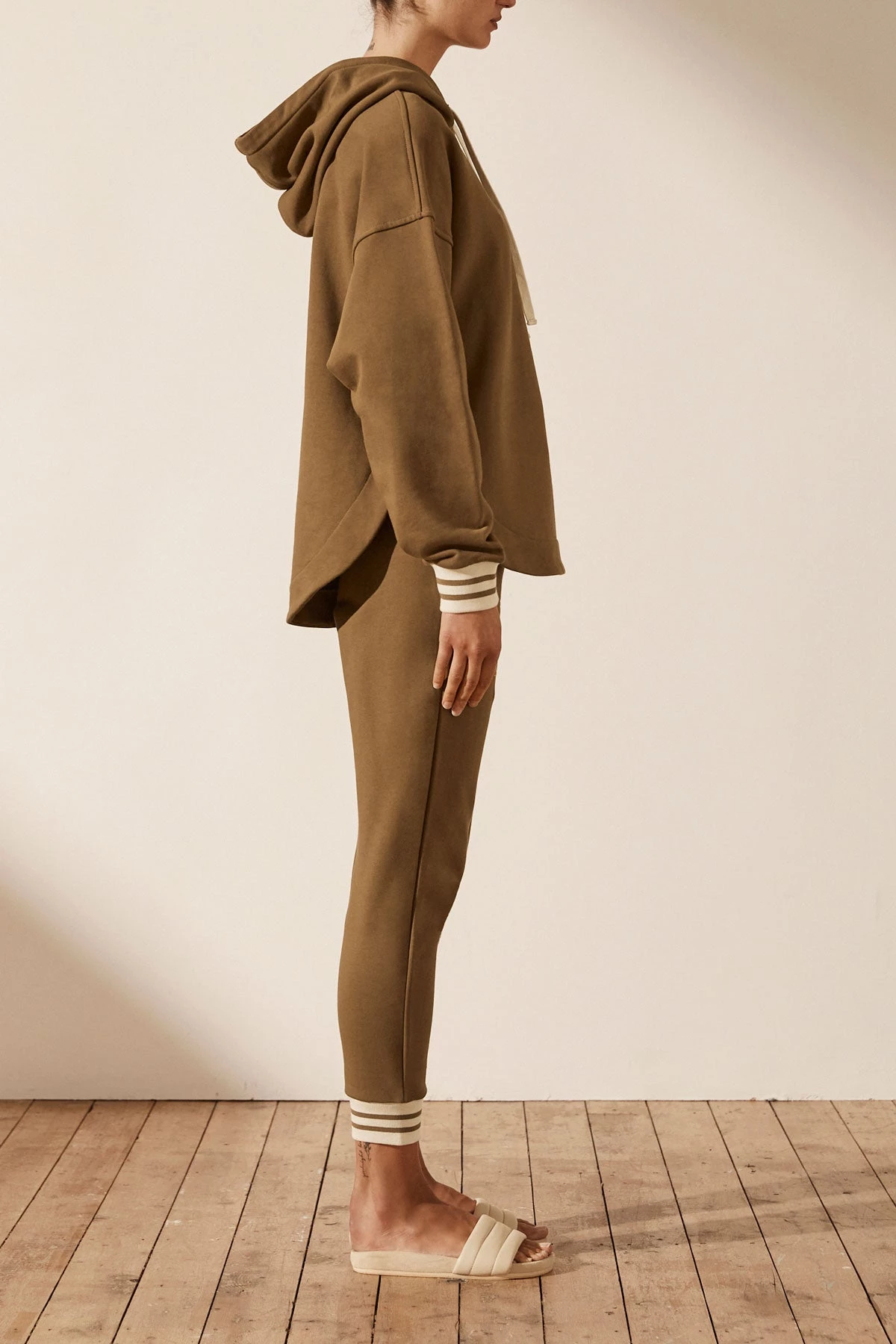 Shona Joy SJ LOGO CURVED HEM HOODIE - CUMIN TOPS 6 Shona Joy SJ LOGO CURVED HEM HOODIE - CUMIN TOPS