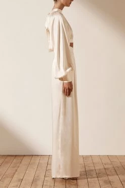 Shona Joy TOPS LA LUNE HIGH NECK TIE UP CROP TOP - CREAM