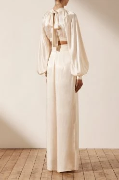 Shona Joy TOPS LA LUNE HIGH NECK TIE UP CROP TOP - CREAM