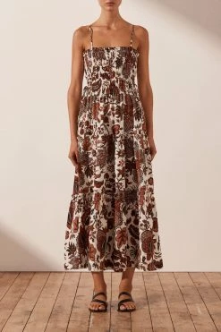 Shona Joy DRESSES CATALINA SHIRRED TIERED MIDI DRESS