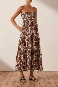 Shona Joy DRESSES CATALINA SHIRRED TIERED MIDI DRESS