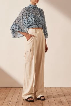 Shona Joy FRANCESCA HIGH NECK BALLOON SLEEVE CROP BLOUSE TOPS