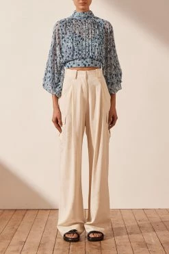 Shona Joy FRANCESCA HIGH NECK BALLOON SLEEVE CROP BLOUSE TOPS