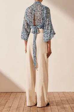 Shona Joy FRANCESCA HIGH NECK BALLOON SLEEVE CROP BLOUSE TOPS