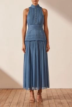 Shona Joy NOEMI SLEEVELESS BUTTON UP MIDI DRESS - OCEAN DRESSES