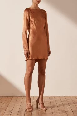 Shona Joy DRESSES LA LUNE LONG SLEEVE BACKLESS MINI DRESS - COPPER