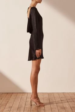 Shona Joy LA LUNE LONG SLEEVE BACKLESS MINI DRESS - BLACK
