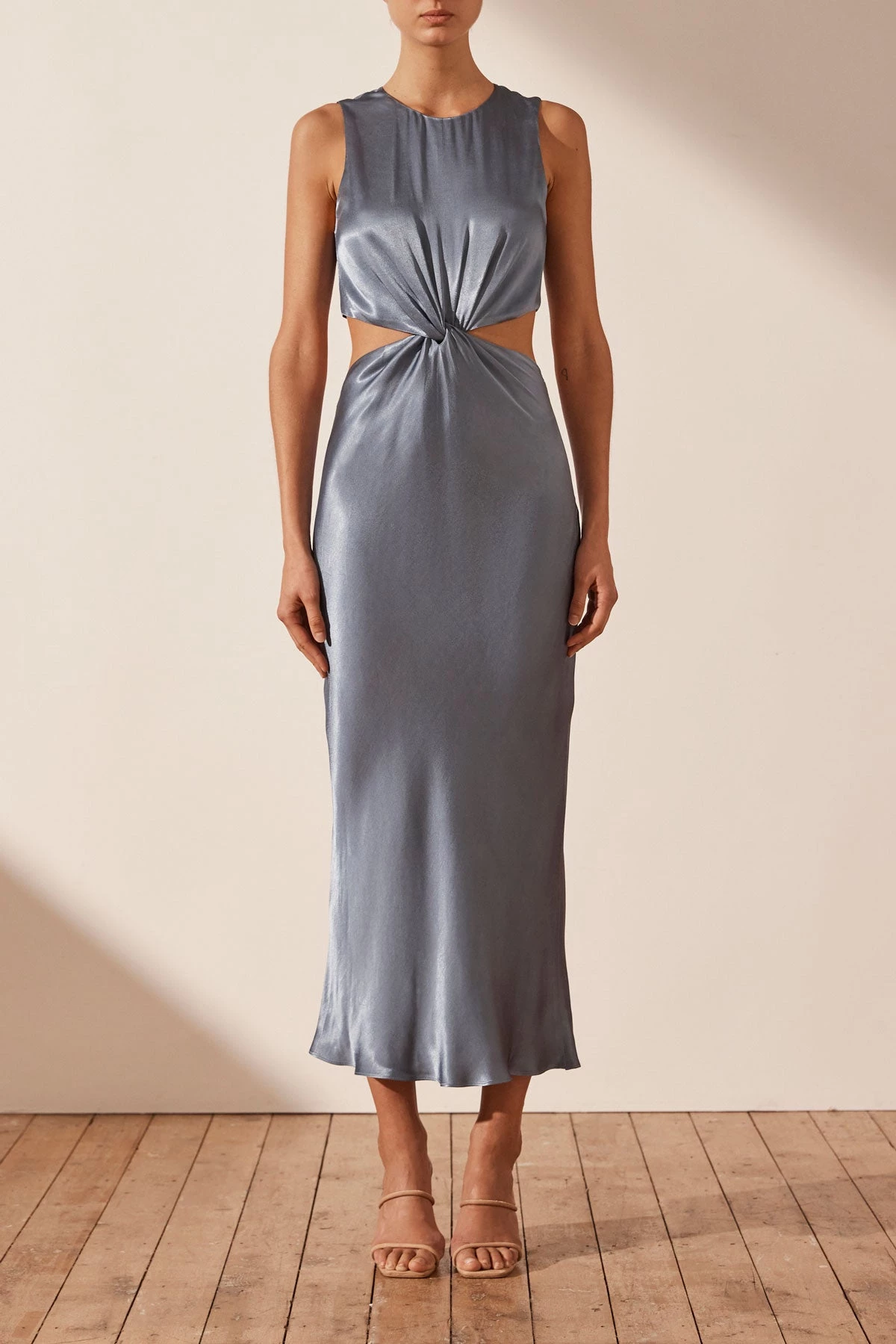 Shona Joy BEST SELLERS GIORGIA TWIST FRONT SLEEVELESS MIDI DRESS - BLUE SMOKE 3 Shona Joy BEST SELLERS GIORGIA TWIST FRONT SLEEVELESS MIDI DRESS - BLUE SMOKE