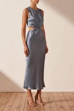 Shona Joy BEST SELLERS GIORGIA TWIST FRONT SLEEVELESS MIDI DRESS - BLUE SMOKE 9 Shona Joy BEST SELLERS GIORGIA TWIST FRONT SLEEVELESS MIDI DRESS - BLUE SMOKE