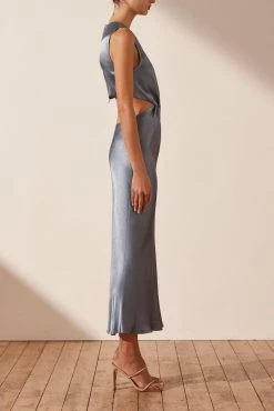 Shona Joy BEST SELLERS GIORGIA TWIST FRONT SLEEVELESS MIDI DRESS - BLUE SMOKE 10 Shona Joy BEST SELLERS GIORGIA TWIST FRONT SLEEVELESS MIDI DRESS - BLUE SMOKE