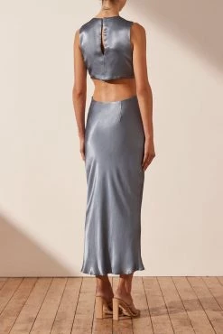 Shona Joy BEST SELLERS GIORGIA TWIST FRONT SLEEVELESS MIDI DRESS - BLUE SMOKE 11 Shona Joy BEST SELLERS GIORGIA TWIST FRONT SLEEVELESS MIDI DRESS - BLUE SMOKE