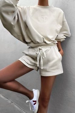 Shona Joy SJ LOGO BATWING SWEATER - OYSTER