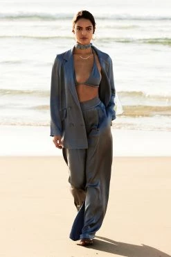 Shona Joy LA LUNE DOUBLE BREASTED BLAZER - BLUE SMOKE TOPS