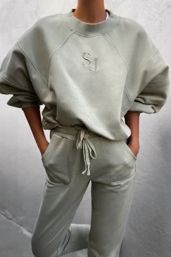 Shona Joy TOPS SJ LOGO BATWING SWEATER - SAGE