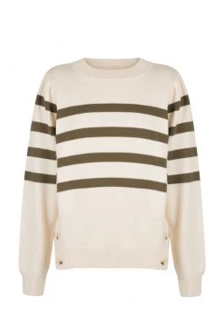 Shona Joy TOPS ANGELA SIDE BUTTON JUMPER - CREAM/FOREST