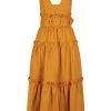 Shona Joy ARIA LINEN TIERED MIDI DRESS - TURMERIC