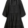 Shona Joy ARIELLA LINEN PIN TUCK TUXEDO MINI DRESS - BLACK