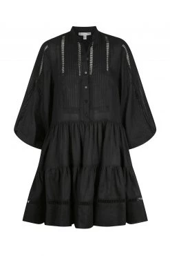 Shona Joy ARIELLA LINEN PIN TUCK TUXEDO MINI DRESS - BLACK