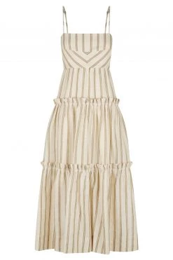 Shona Joy ARIES LINEN OPEN BACK TIERED MIDI DRESS