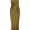 Shona Joy GIORGIA ASYMMETRICAL BIAS COWL MIDI DRESS - OLIVE OIL DRESSES