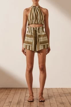 Shona Joy ATLAS LINEN PAPERBAG SHORT - CUMIN/CREAM