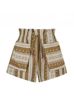 Shona Joy ATLAS LINEN PAPERBAG SHORT - CUMIN/CREAM