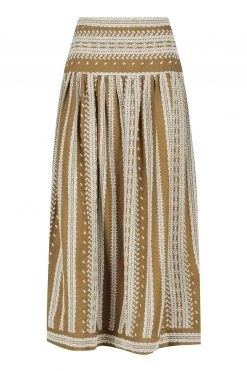 Shona Joy ATLAS LINEN SPLIT MIDI SKIRT - CUMIN/CREAM SKIRTS