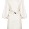 Shona Joy LA LUNE BALLOON SLEEVE MINI DRESS WITH BELT - CREAM