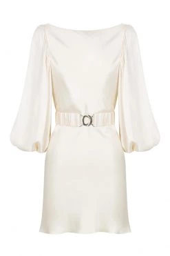 Shona Joy LA LUNE BALLOON SLEEVE MINI DRESS WITH BELT - CREAM