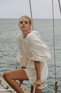 Shona Joy LA LUNE BALLOON SLEEVE MINI DRESS WITH BELT - CREAM