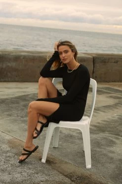 Shona Joy BASIC LONG SLEEVE MIDI DRESS - BLACK