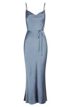 Shona Joy DRESSES LA LUNE BIAS COWL MIDI DRESS - BLUE SMOKE