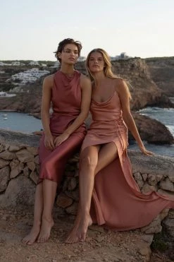 Shona Joy DRESSES LA LUNE HIGH NECK MIDI DRESS - TERRACOTTA