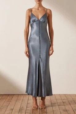 Shona Joy DRESSES LA LUNE BIAS SLIP DRESS - BLUE SMOKE