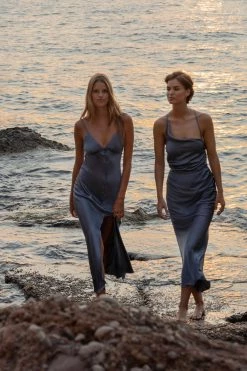 Shona Joy DRESSES LA LUNE BIAS SLIP DRESS - BLUE SMOKE