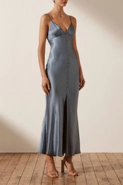 Shona Joy DRESSES LA LUNE BIAS SLIP DRESS - BLUE SMOKE