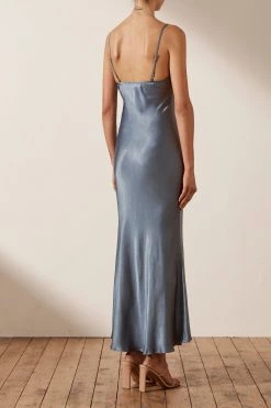 Shona Joy DRESSES LA LUNE BIAS SLIP DRESS - BLUE SMOKE