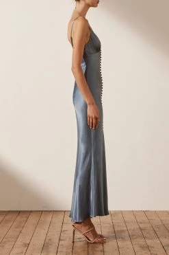 Shona Joy DRESSES LA LUNE BIAS SLIP DRESS - BLUE SMOKE