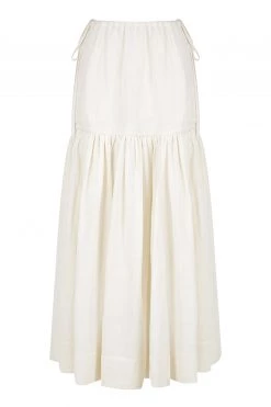 Shona Joy SKIRTS BRIGITTE LINEN DRAWSTRING SPLIT MIDI SKIRT -TOFU