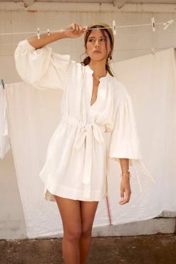 Shona Joy DRESSES BRIGITTE LINEN BALLOON SLEEVE MINI DRESS - TOFU