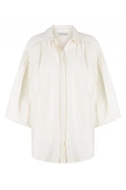 Shona Joy BRIGITTE LINEN BALLOON SLEEVE BUTTON UP SHIRT - TOFU TOPS