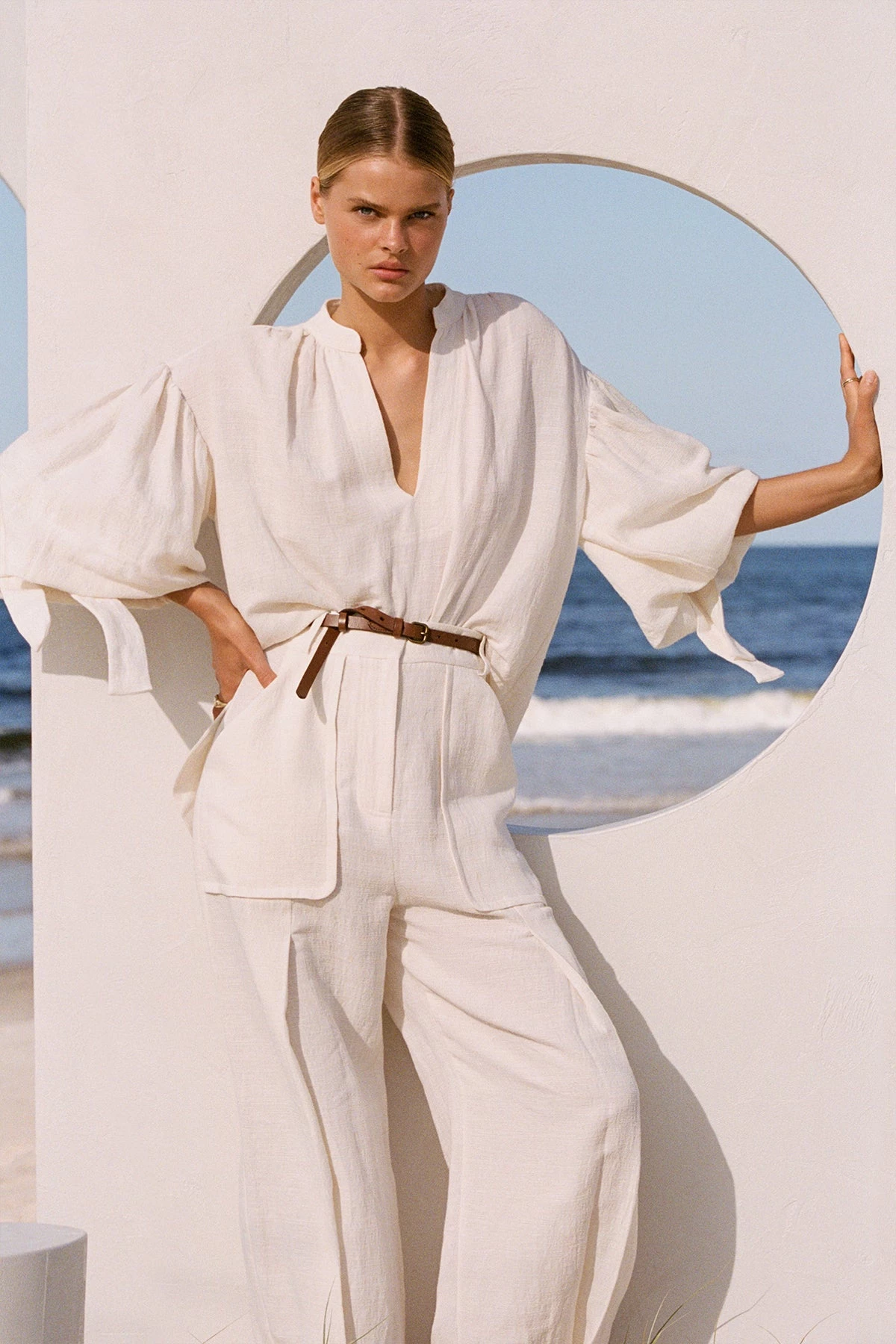 Shona Joy BRIGITTE LINEN BALLOON SLEEVE SHIRT - TOFU 2 Shona Joy BRIGITTE LINEN BALLOON SLEEVE SHIRT - TOFU