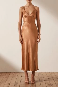 Shona Joy LA LUNE BACKLESS MIDI DRESS - COPPER
