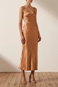 Shona Joy LA LUNE BACKLESS MIDI DRESS - COPPER