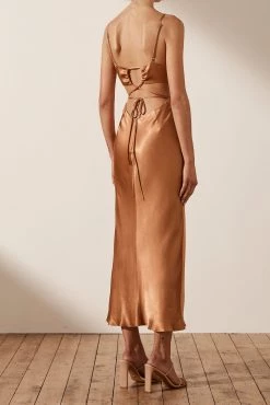 Shona Joy LA LUNE BACKLESS MIDI DRESS - COPPER